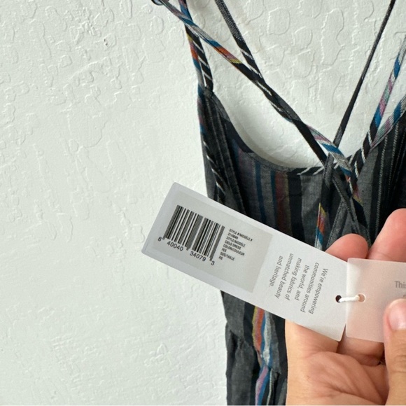 Outerknown Cielo Black Gray Blue Stripe Organic Cotton Babydoll Dress XS - Picture 5 of 8